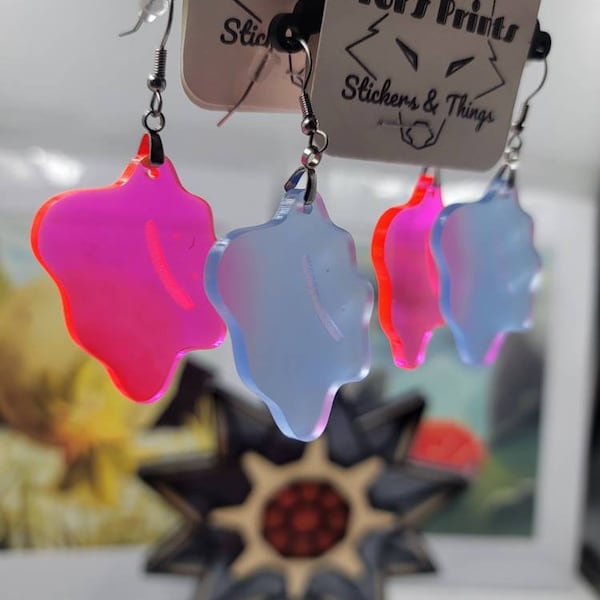 Shiny Ditto Earrings - Handmade Fluorescent Pokemon Jewelry for Fans and Collectors