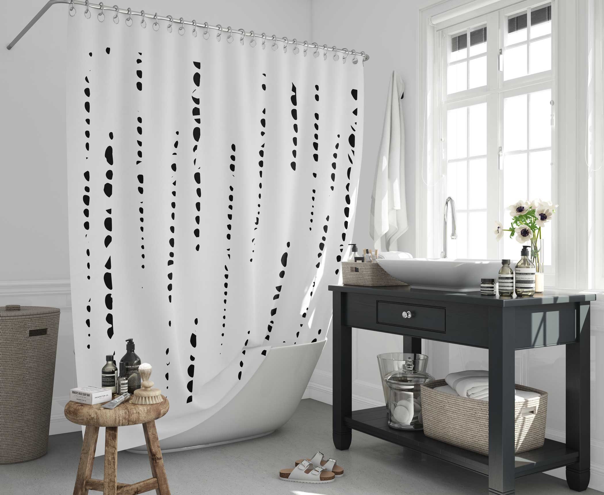 Boho Shower Curtain Black and White Mudcloth Style Bohemian Bathroom Decor Modern Tribal Scandi