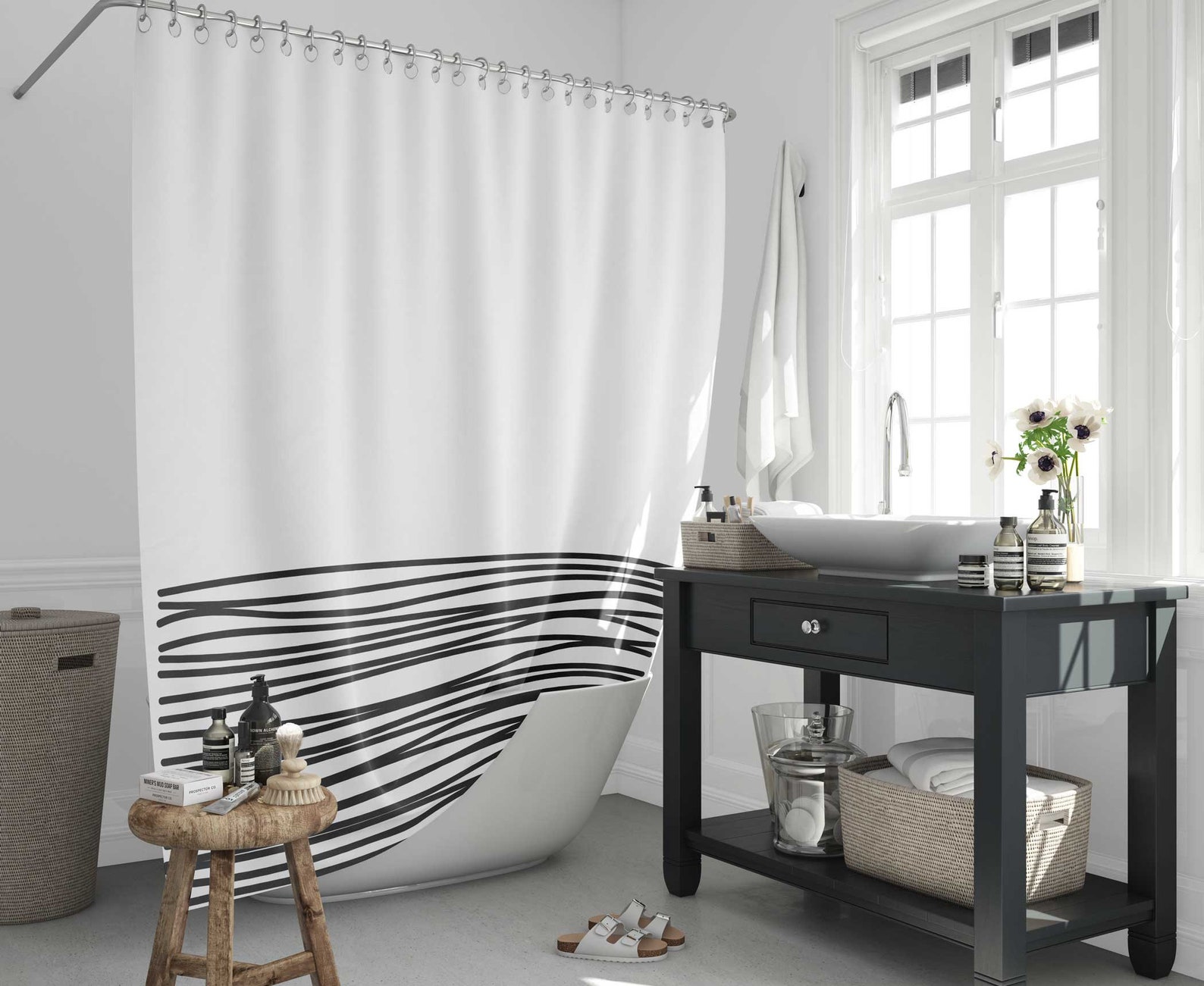 Boho Shower Curtain Black and White Farmhouse Style Etsy