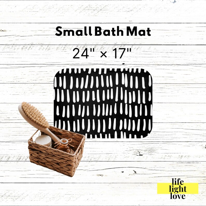 Boho Bath Mat, Black and White Mudcloth Style, Bohemian Bathroom Decor, Modern Scandi Geometric