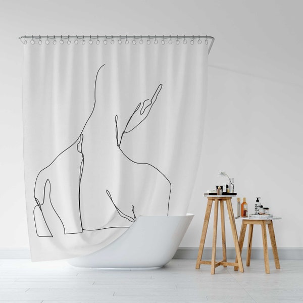 Black and White Shower Curtain | Line Art Woman | Modern Minimalist style, Bohemian bathroom decor, Arty Artwork Contemporary Bath