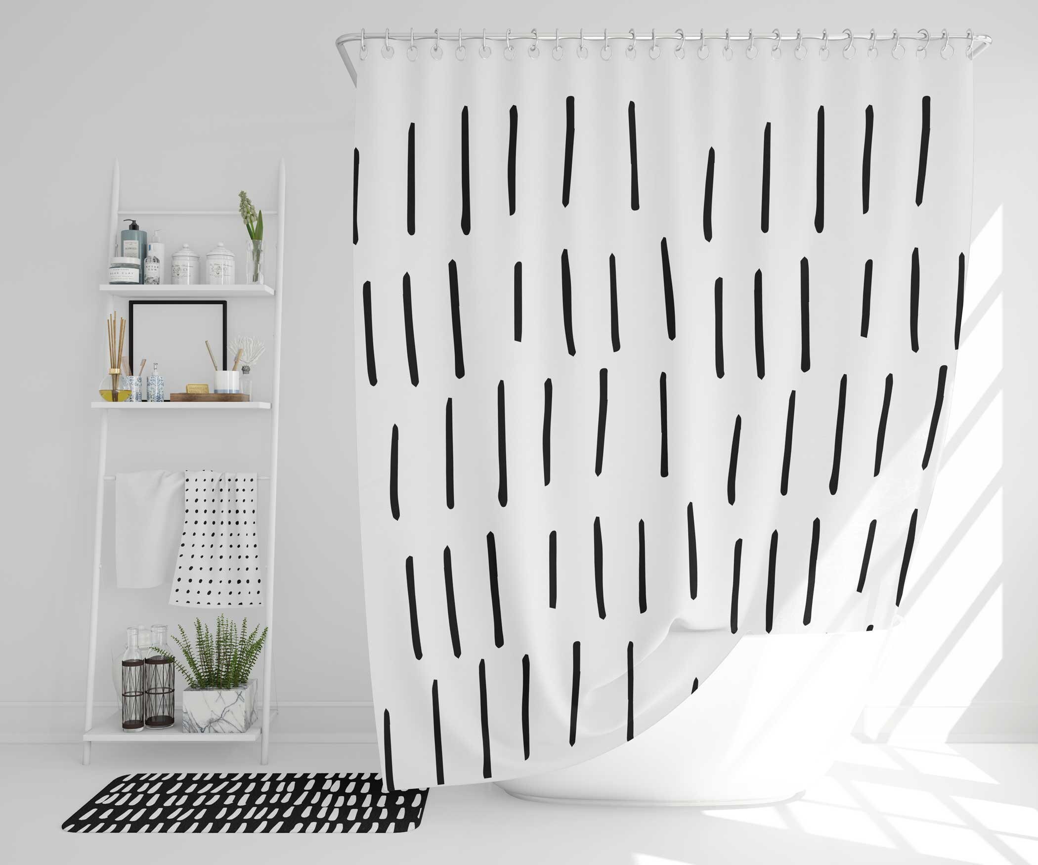 Boho Bath Mat, Black and White Mudcloth Style, Bohemian Bathroom Decor, Modern Scandi Geometric