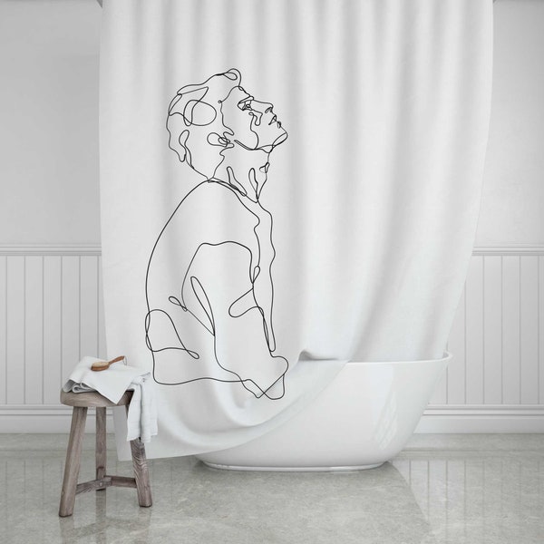 Black and White Shower Curtain |Line Art Man | Modern Minimalist style | Bohemian bathroom decor | Arty Artwork Contemporary Bath