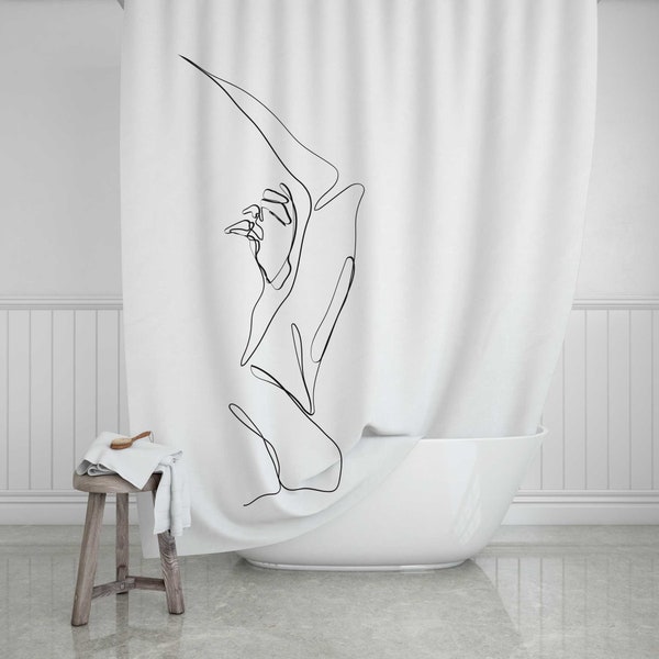 Black and White Shower Curtain | Line Art Woman, Modern Minimalist style, Bohemian bathroom decor, Arty Artwork Contemporary Bath