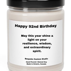 Happy 92nd Birthday Gift for Her, Woman, Natural Soy Candle Gift For 92nd Birthday, Turning 92 Years Old, Special 92nd Keepsake Memorable