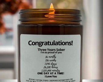 3 Years Sober Handmade Candle Gift for Women Her Men Him, Three Years Sobriety Anniversary, Encouragement Gift for 3 Year Sober Birthday