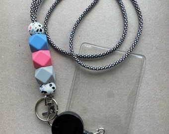 Silicone Bead Paracord Lanyard with Badge Reel