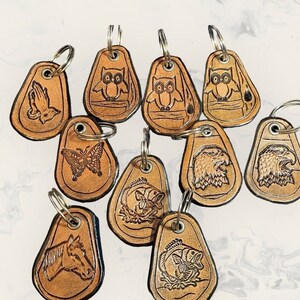 Leather Keychain, zipper pull, ornament, tooled, handmade in the USA, gift for him, gift for her