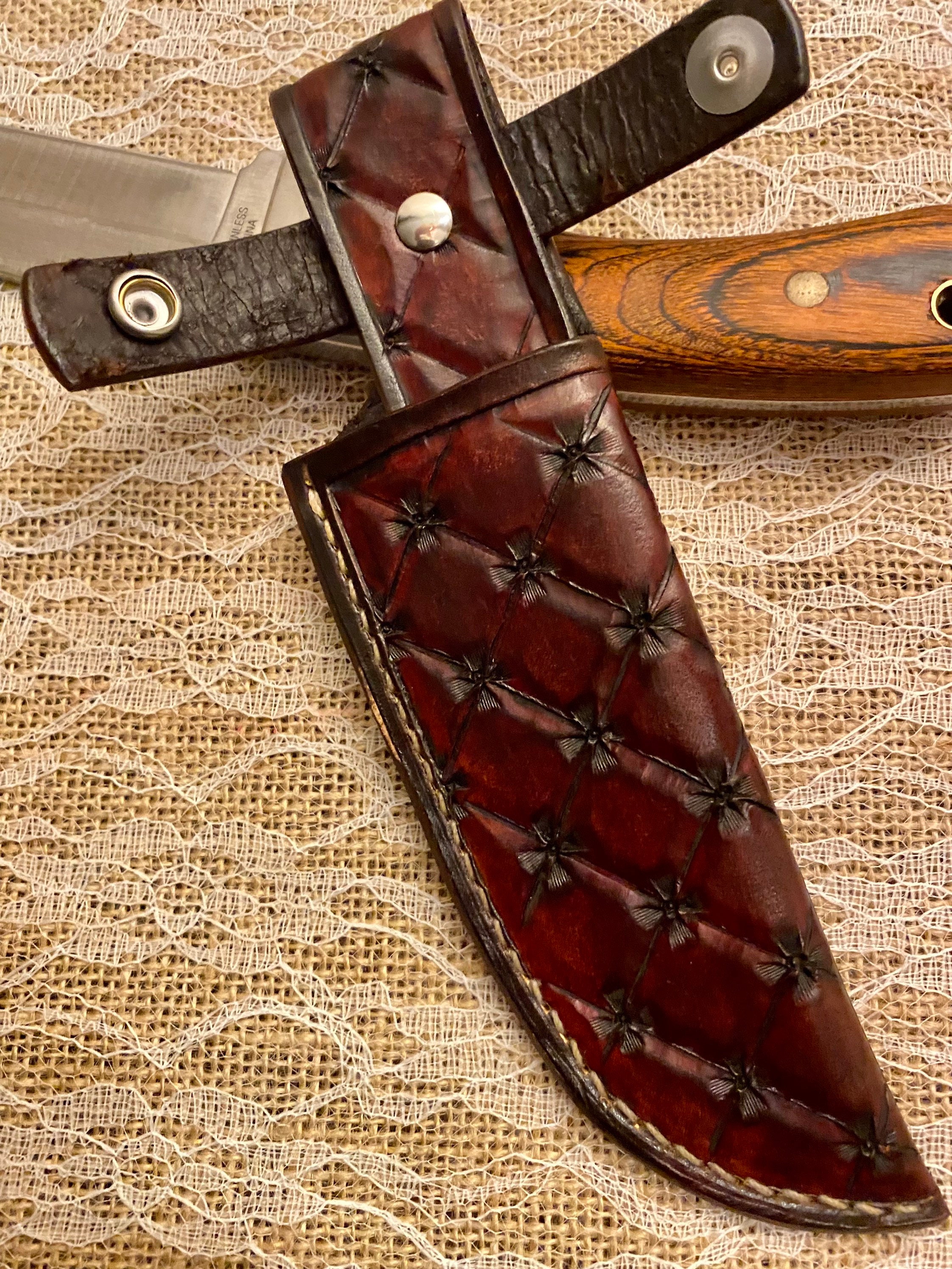 9 long custom handmade leather sheath for 5—5.5 cutting blade knife
