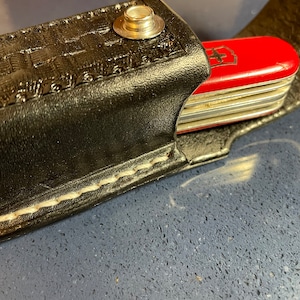 Hand crafted embossed leather pocket knife, folding knife sheath, holder, holster, gift for him, USA made