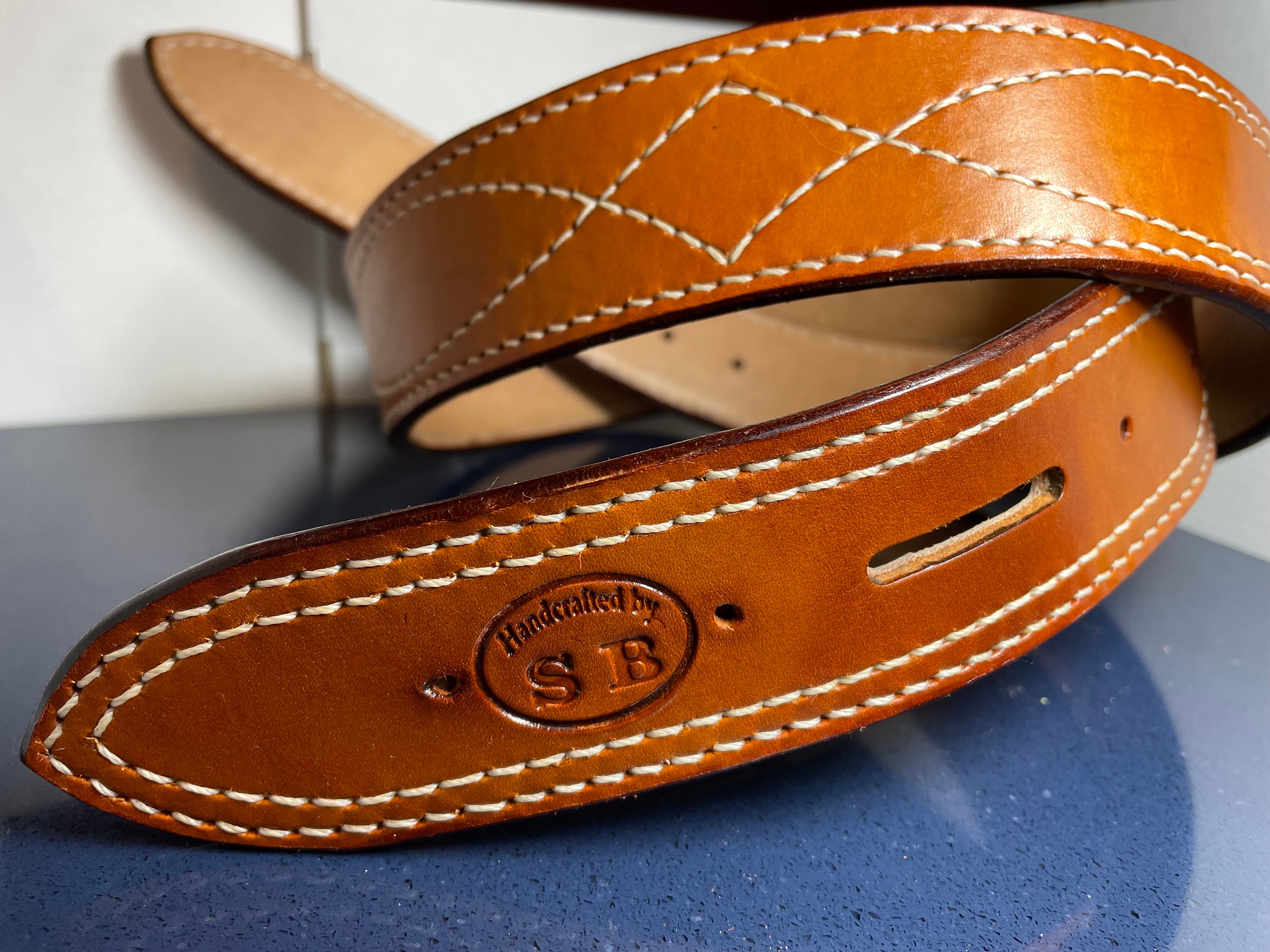 Vintage Brown Genuine Leather Western Belt with White Gunslinger Stitching Becca 1 1/2 main image 2