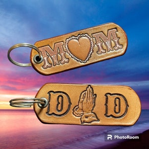 Mom and Dad Leather Keychains, Lanyard, Gift for Him, Gift for Her, New Parents, Baby Shower, Mother's Day, Father's Day