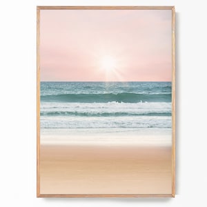 Impresión costera al atardecer Arte costero en colores pastel Decoración de pared de playa Fotografía del amanecer y el atardecer en el océano Impresión de playa enviada por correo Póster grande del océano Olas de pared