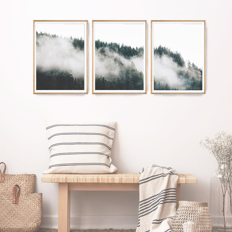 Set of 3 Forest Wall Poster Scandinavian Set Foggy Forest Etsy