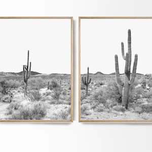 Arizona Wüste 2 Stück Schwarz Weiß Druck Südwestliche Wüste Kaktus Druck Boho Wüste Fotografie 2 Stück Große Wüste Foto Poster Kunst Set