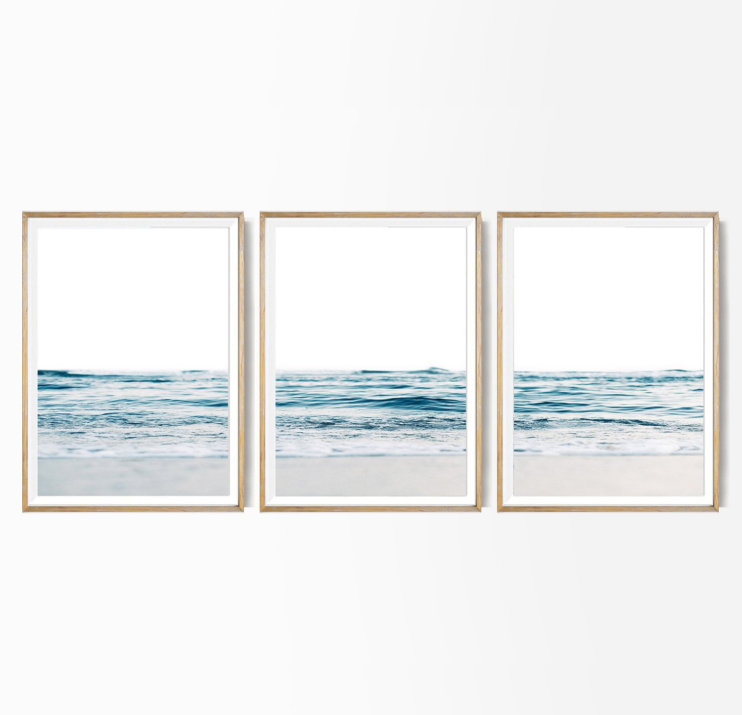 Conjunto de 3 impressões de arte oceânica Blue Wave Conjunto de ondas minimalistas Imprimir e enviar Decoração costeira de praia Tríptico giclée oceano 3 peças Arte de parede pastel