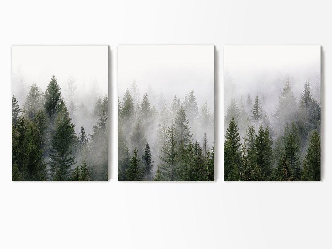 Forest Triptych Canvas Set 3 Prints Foggy Forest Wall Art Set Modern ...