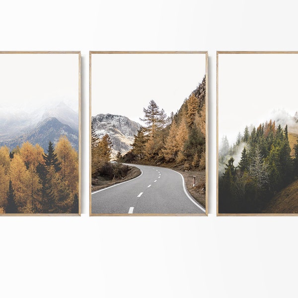 Mountain Print Set of 3 Landscape Photo Set Autumn Nature Farmhouse Decor Mountain Poster Set of 3 Forest Art Fall Wall Art Forest 3 Piece