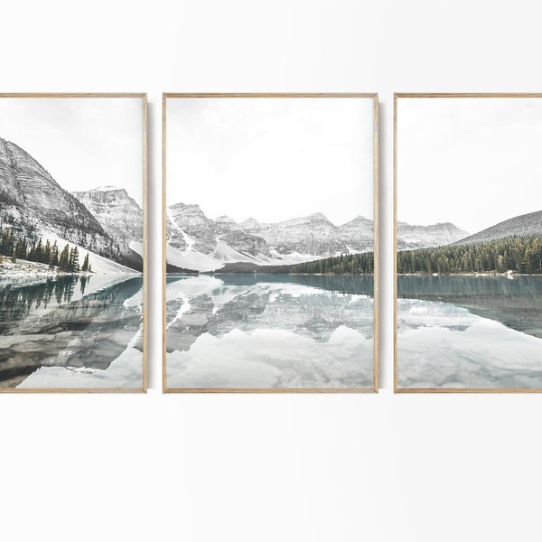 Moraine Lake Canada Mountain Art Landscape Poster Set Giclee Nature Set Mountain Set of 3 Modern Lake Photo Scandinavian Poster Nordic Decor