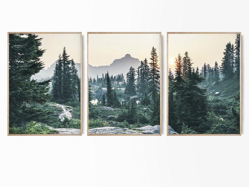 Nature Art Set of 3 Mountain Wall Art Landscape Print Set Lake Mountain Set Nordic Wall Art Set National Park Prints Giclee Nature Poster 