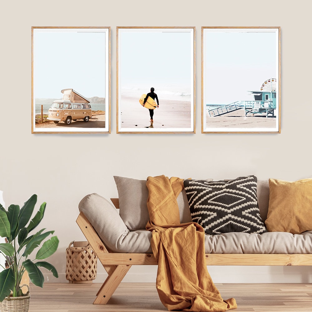 Coastal Set of 3 Surf Wall Art Print California Boho Surf Etsy