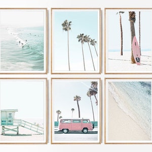 Coastal Set Art Beach Set of 6 Prints Coastal Set of 6 Surfing Print California Print Set Giclee Summer Palm Art Set of Six Print Van Decor