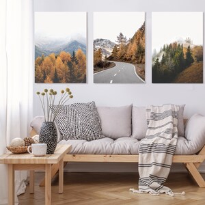 Set of 3 Canvas Forest Prints Set Modern Mountain Art Living Room ...