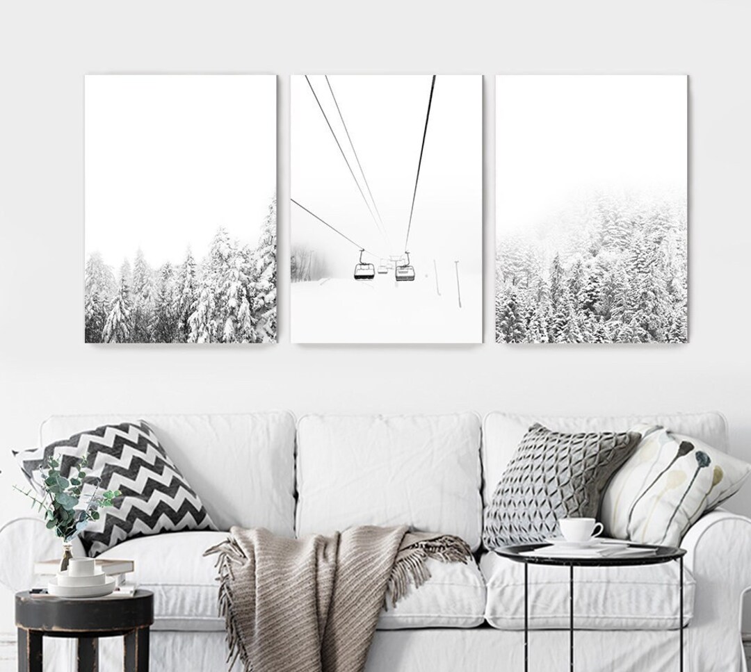 Ski Poster Set of 3 Wall Art, Holiday Decor Canvas Wall Art, Large Ski ...