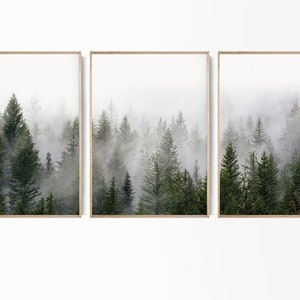 Walddruck, 3er Set Druck, Natur Poster Wald 3 Stück Set Nordische Fotografie Nebliger Wald Foto Neblige Landschaft Großer Nebel Wald
