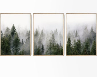 Forest Print, Set of 3 Print, Foggy Nature Poster Forest 3 Piece Set Nordic Photography Misty Forest Photo Foggy Landscape Large Fog Forest