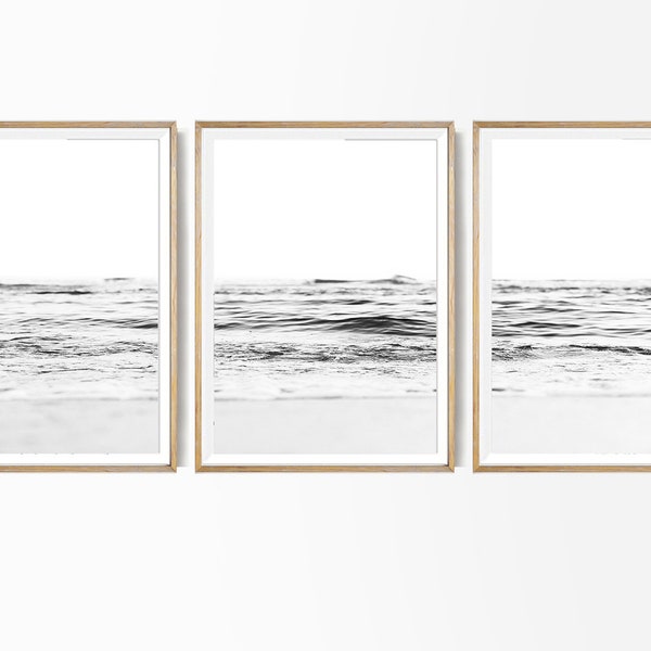 Minimalist Waves Set Giclee Wave Set of 3 California Waves Set Black White Ocean Pastel Sea Waves Photo Printing Service Seascape Print Set