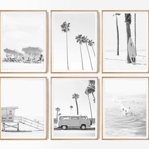 Black White Set Of 6 California Beach Posters Large Pastel Coastal Set Gallery Set 6 Poster Black White Surf Art Set 6 Piece Coastal Photo