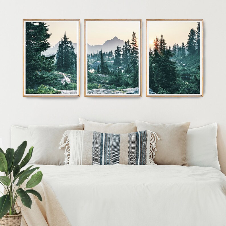 Nature Art Set of 3 Mountain Wall Art Landscape Print Set Lake Etsy