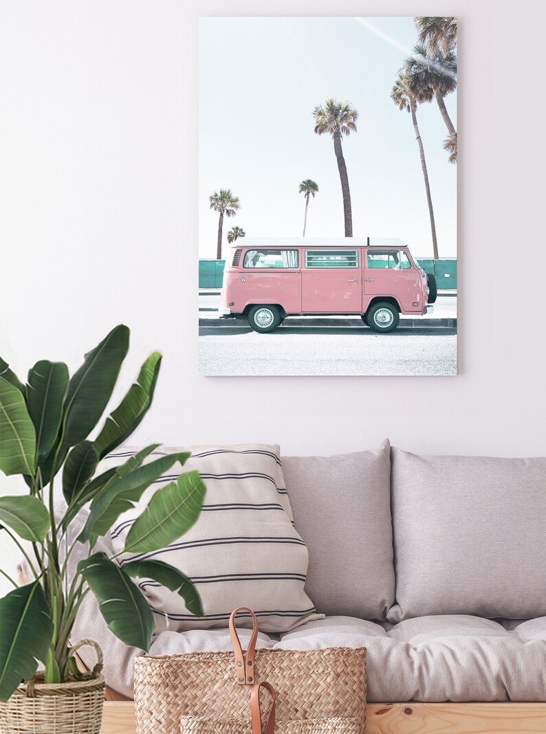 Pink Combi Van Print Modern Beach Coastal Retro Van Wall Art - Etsy