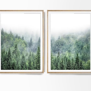 Wald Set 2 von Drucken Landschaft Foto Großes Giclee Poster Wald Set 2 Stück Neblig Natur Fotografie Nordischen Wald Set Skandinavischen Druck