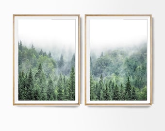 Forest Set 2 of Prints Landscape Photo Large Giclee Poster Forest Set 2 Piece Foggy Nature Photography Nordic Forest Set Scandinavian Print