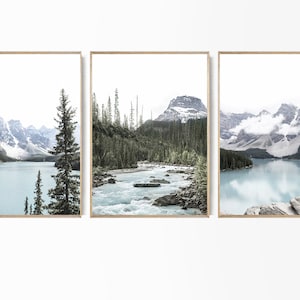 Mountain Lake Print Set of 3 Landscape Lake Louise Poster Banff National Park Modern Nature Art Living Room Decor Giclee Nordic Nature Set