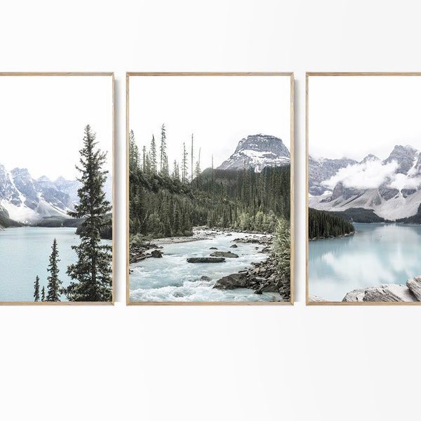 Mountain Lake Print Set of 3 Landscape Lake Louise Poster Banff National Park Modern Nature Art Living Room Decor Giclee Nordic Nature Set