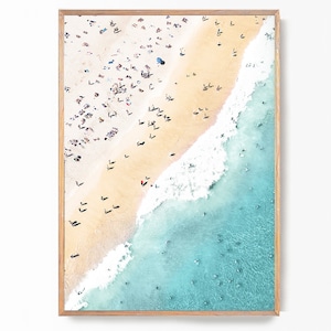 Póster de playa aérea grande, arte de California, impresión costera moderna, impresión de vida en la playa, impresiones artísticas de verano, foto de olas del océano, impresión de playa amarilla de 24 x 36