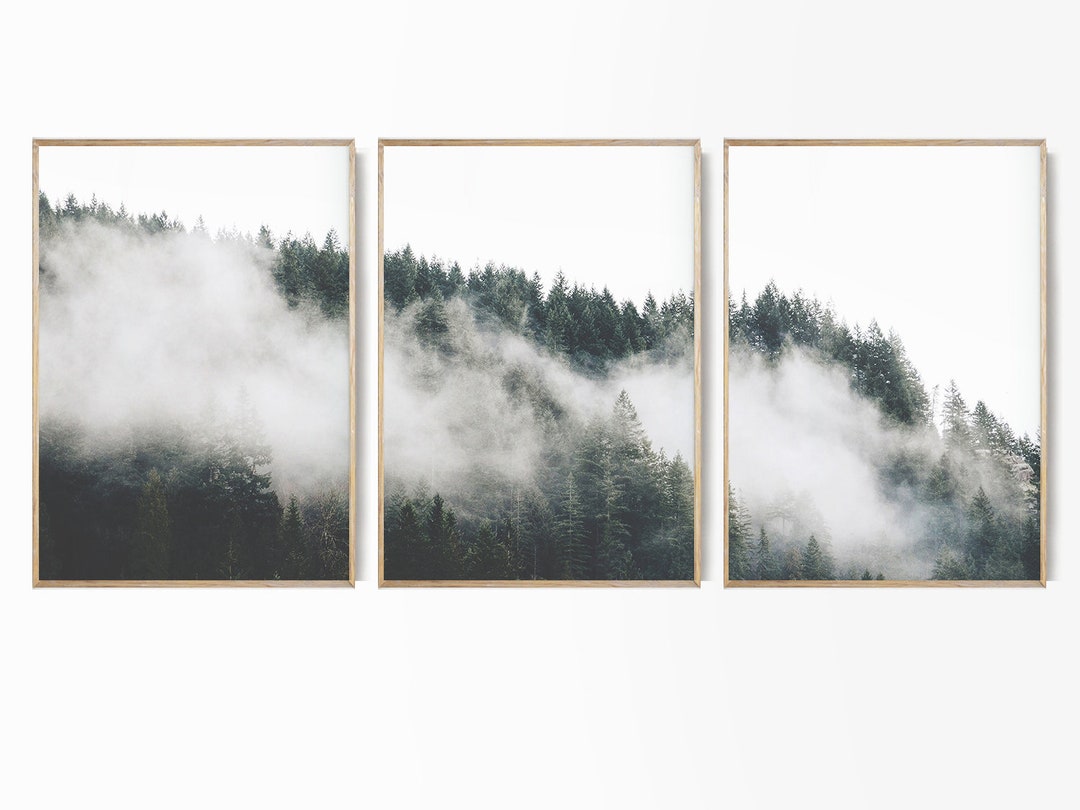 Set of 3 Forest Wall Poster Scandinavian Set Foggy Forest Print Trees