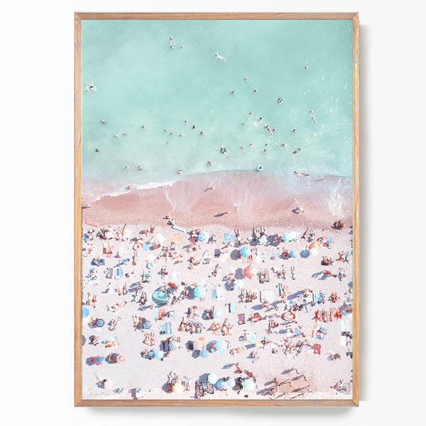 Aerial Beach Print Summer Waves Print Pastel Beach Photo California Wall Art People on the Beach Turquoise Coastal Wave Print Mailed Prints