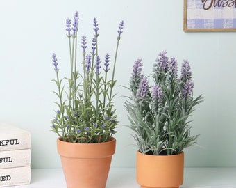 Artificial Lavender Plant in Handmade Clay Pot | Wedding Decor | Home Decor | Kitchen Counter Deco | Rustic Farmhouse Deco | Faux Greenery