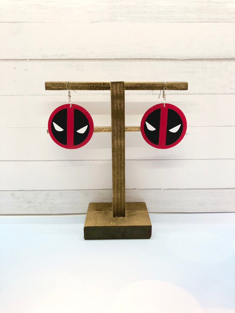 Comic Book Inspired Deadpool Dangle Earrings New Mutants Marvel Mercenary Wade Winston Wilson Double-Sided