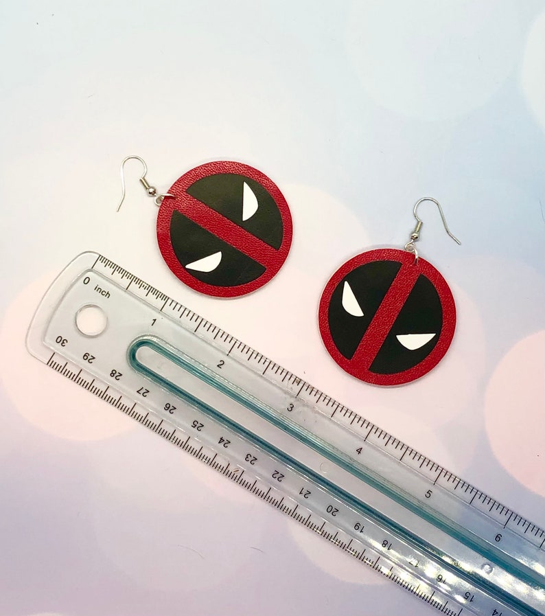 Comic Book Inspired Deadpool Dangle Earrings New Mutants Marvel Mercenary Wade Winston Wilson Double-Sided