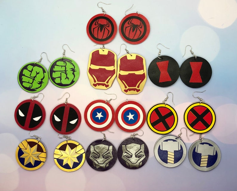 Comic Book Inspired Deadpool Dangle Earrings New Mutants Marvel Mercenary Wade Winston Wilson Double-Sided