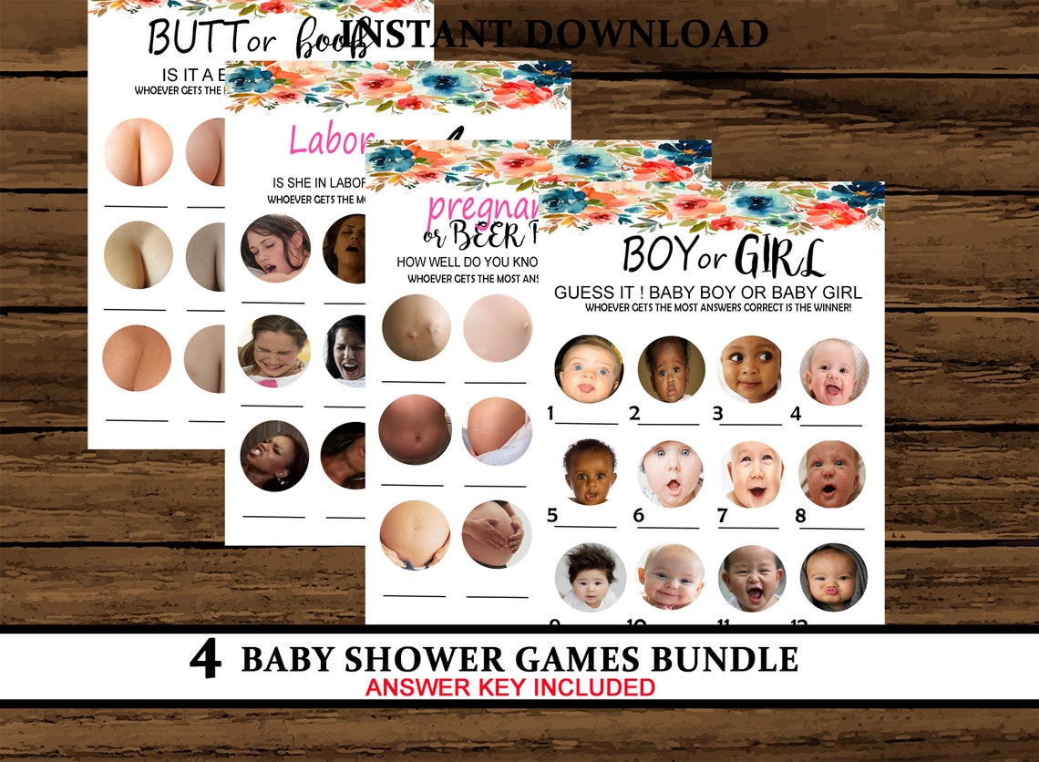 4 Baby Shower Games Printable Bundle, Boobs or Butt, Love or Labor ...