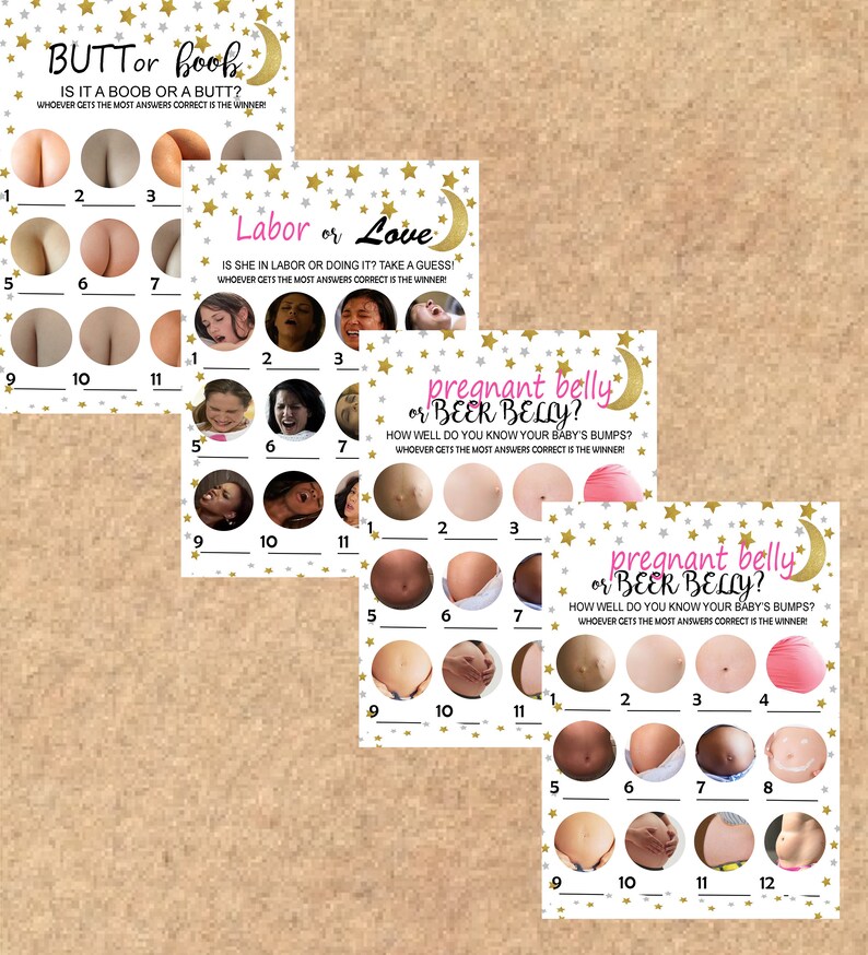 4 Baby Shower Games Printable Bundle, Boobs or Butt, Love or Labor ...