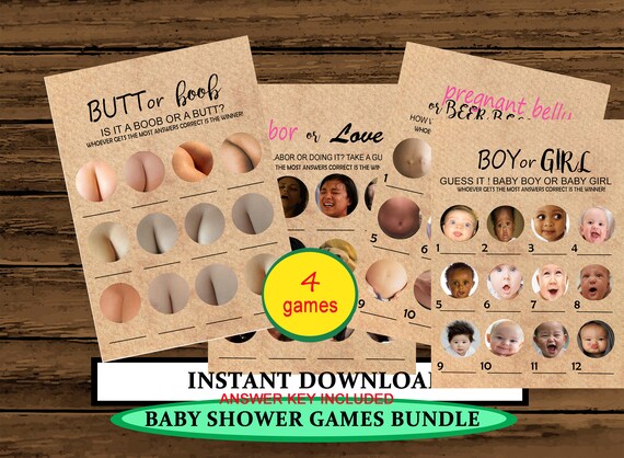 4 Baby Shower Games Printable Bundle Boobs Or Butt Love Or | Etsy