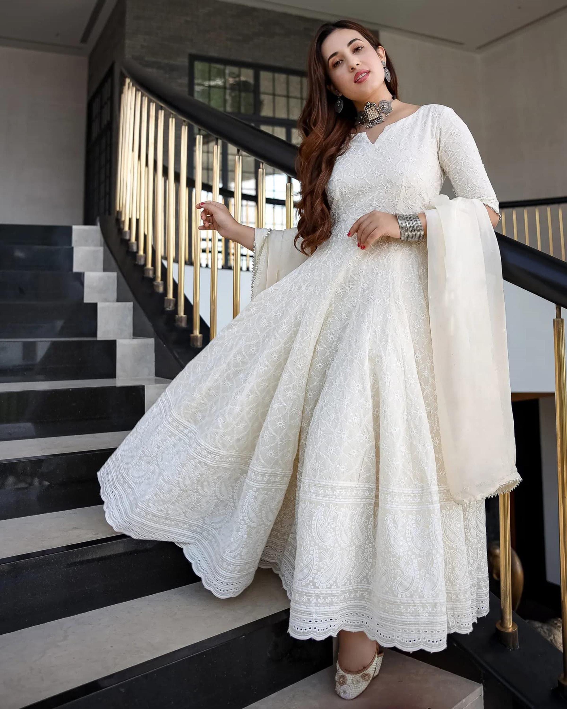 white christmas dresses Green Cotton Anarkali set