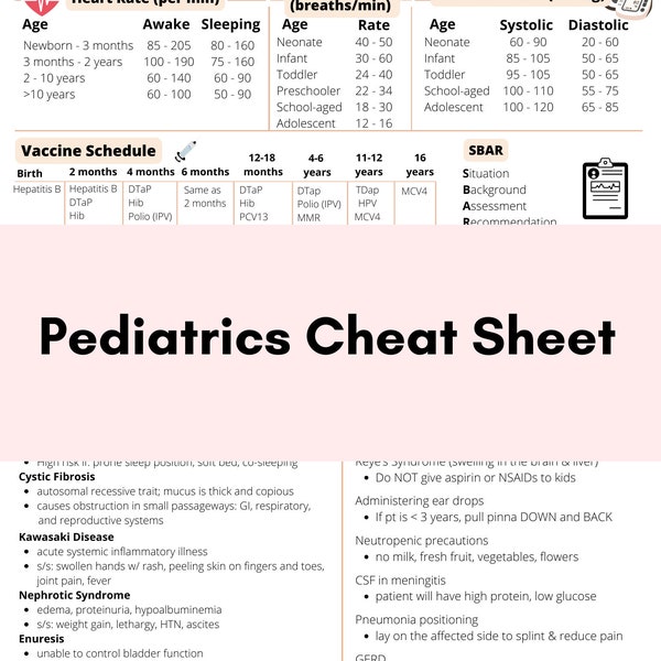 Pediatric Nursing Cheat Sheet - Etsy